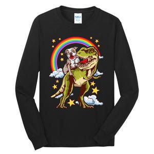 Funny Pitbull Riding A Dinosaur Rainbow Illustration Fun Tall Long Sleeve T-Shirt