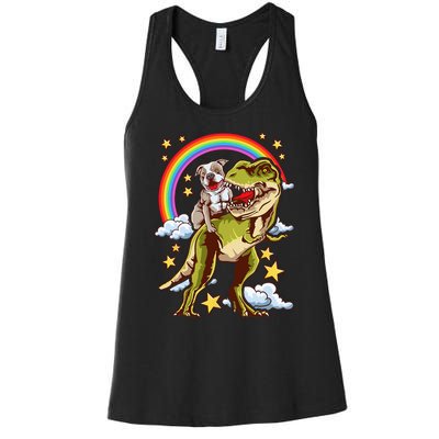 Funny Pitbull Riding A Dinosaur Rainbow Illustration Fun Women's Racerback Tank