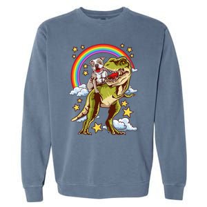 Funny Pitbull Riding A Dinosaur Rainbow Illustration Fun Garment-Dyed Sweatshirt