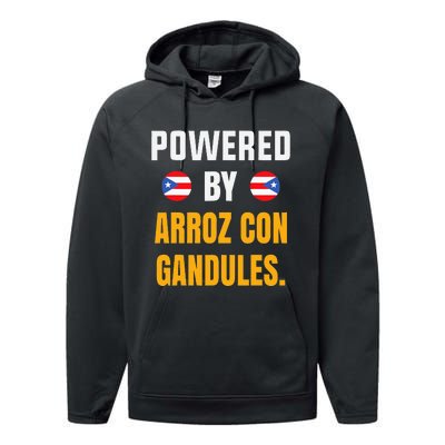 Funny Puerto Rico Flag Powered By Arroz Con Gandules Performance Fleece Hoodie