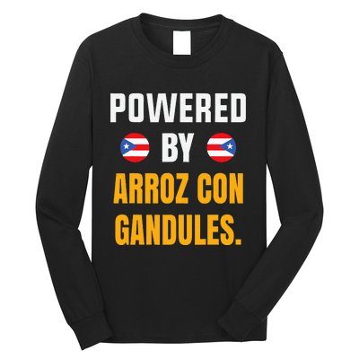 Funny Puerto Rico Flag Powered By Arroz Con Gandules Long Sleeve Shirt