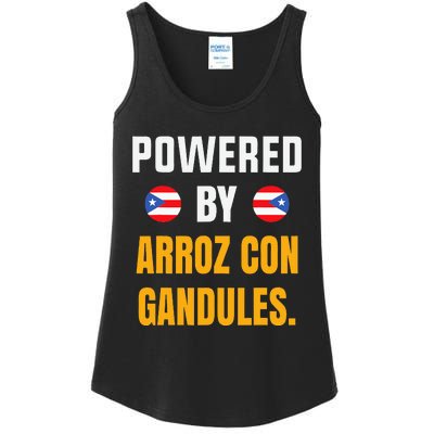 Funny Puerto Rico Flag Powered By Arroz Con Gandules Ladies Essential Tank