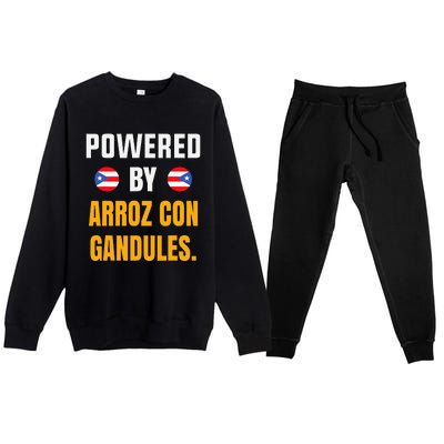 Funny Puerto Rico Flag Powered By Arroz Con Gandules Premium Crewneck Sweatsuit Set