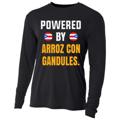 Funny Puerto Rico Flag Powered By Arroz Con Gandules Cooling Performance Long Sleeve Crew