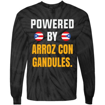 Funny Puerto Rico Flag Powered By Arroz Con Gandules Tie-Dye Long Sleeve Shirt