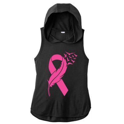 Feather Pink Ribbon Fight Cancer Breast Cancer Warrior Cute Gift Ladies PosiCharge Tri-Blend Wicking Draft Hoodie Tank