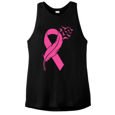 Feather Pink Ribbon Fight Cancer Breast Cancer Warrior Cute Gift Ladies PosiCharge Tri-Blend Wicking Tank