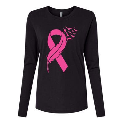 Feather Pink Ribbon Fight Cancer Breast Cancer Warrior Cute Gift Womens Cotton Relaxed Long Sleeve T-Shirt