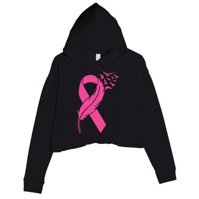 Feather Pink Ribbon Fight Cancer Breast Cancer Warrior Cute Gift Crop Fleece Hoodie