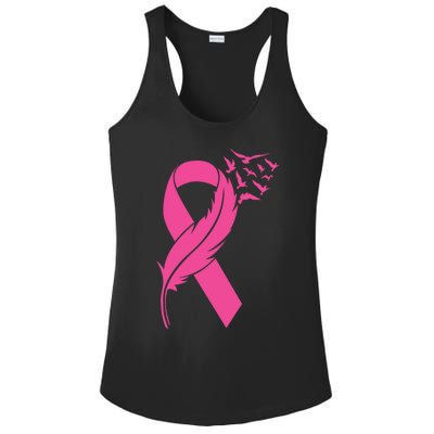 Feather Pink Ribbon Fight Cancer Breast Cancer Warrior Cute Gift Ladies PosiCharge Competitor Racerback Tank