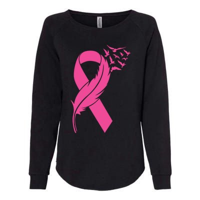 Feather Pink Ribbon Fight Cancer Breast Cancer Warrior Cute Gift Womens California Wash Sweatshirt