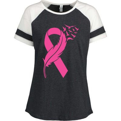 Feather Pink Ribbon Fight Cancer Breast Cancer Warrior Cute Gift Enza Ladies Jersey Colorblock Tee