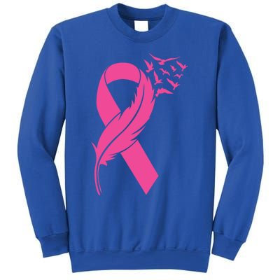 Feather Pink Ribbon Fight Cancer Breast Cancer Warrior Cute Gift Sweatshirt