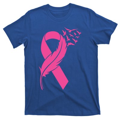 Feather Pink Ribbon Fight Cancer Breast Cancer Warrior Cute Gift T-Shirt