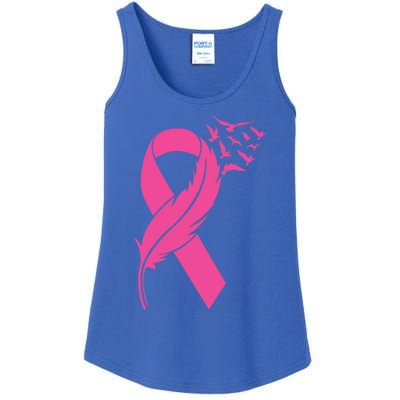 Feather Pink Ribbon Fight Cancer Breast Cancer Warrior Cute Gift Ladies Essential Tank