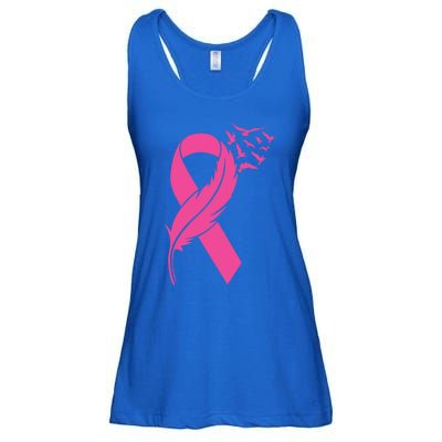 Feather Pink Ribbon Fight Cancer Breast Cancer Warrior Cute Gift Ladies Essential Flowy Tank