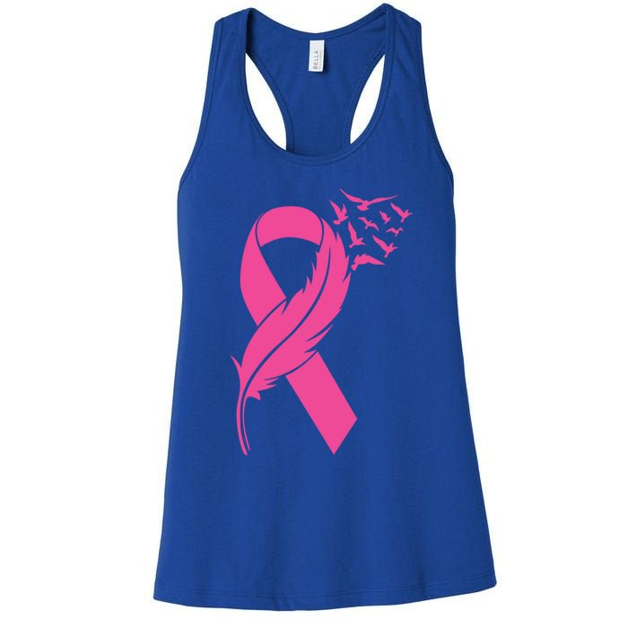 Feather Pink Ribbon Fight Cancer Breast Cancer Warrior Cute Gift Women's Racerback Tank