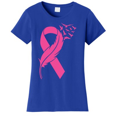 Feather Pink Ribbon Fight Cancer Breast Cancer Warrior Cute Gift Women's T-Shirt