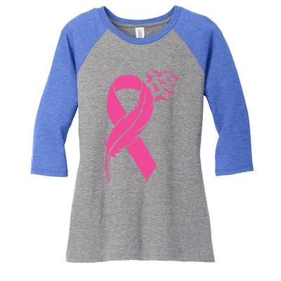 Feather Pink Ribbon Fight Cancer Breast Cancer Warrior Cute Gift Women's Tri-Blend 3/4-Sleeve Raglan Shirt