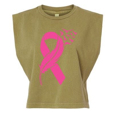 Feather Pink Ribbon Fight Cancer Breast Cancer Warrior Cute Gift Garment-Dyed Women's Muscle Tee