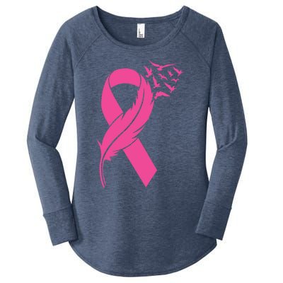 Feather Pink Ribbon Fight Cancer Breast Cancer Warrior Cute Gift Women's Perfect Tri Tunic Long Sleeve Shirt