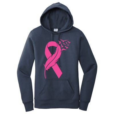 Feather Pink Ribbon Fight Cancer Breast Cancer Warrior Cute Gift Women's Pullover Hoodie