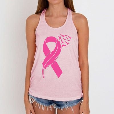 Feather Pink Ribbon Fight Cancer Breast Cancer Warrior Cute Gift Women's Knotted Racerback Tank