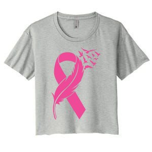 Feather Pink Ribbon Fight Cancer Breast Cancer Warrior Cute Gift Women's Crop Top Tee