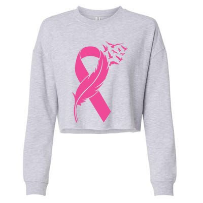 Feather Pink Ribbon Fight Cancer Breast Cancer Warrior Cute Gift Cropped Pullover Crew