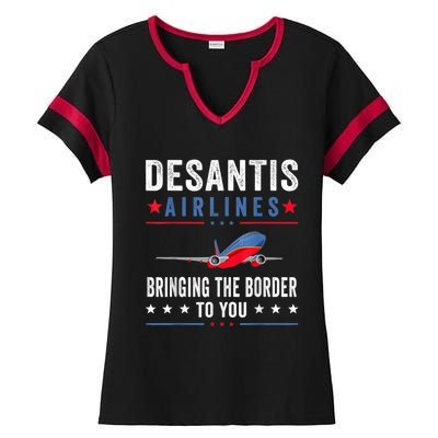 Funny Political Ron DeSantis Vintage DeSantis Airlines Ladies Halftime Notch Neck Tee