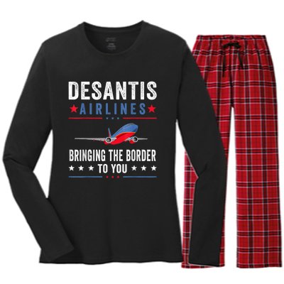 Funny Political Ron DeSantis Vintage DeSantis Airlines Women's Long Sleeve Flannel Pajama Set 