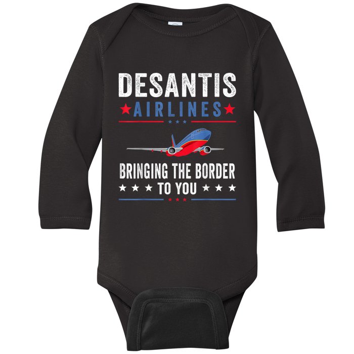 Funny Political Ron DeSantis Vintage DeSantis Airlines Baby Long Sleeve Bodysuit