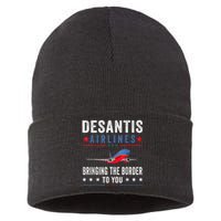 Funny Political Ron DeSantis Vintage DeSantis Airlines Sustainable Knit Beanie