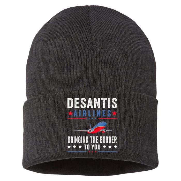 Funny Political Ron DeSantis Vintage DeSantis Airlines Sustainable Knit Beanie