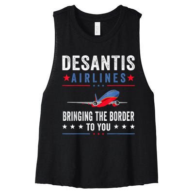 Funny Political Ron DeSantis Vintage DeSantis Airlines Women's Racerback Cropped Tank