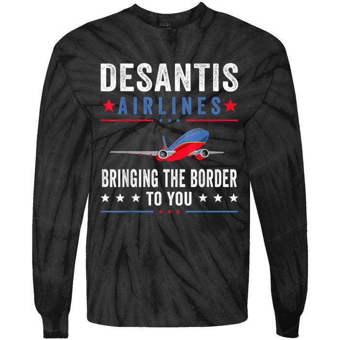 Funny Political Ron DeSantis Vintage DeSantis Airlines Tie-Dye Long Sleeve Shirt