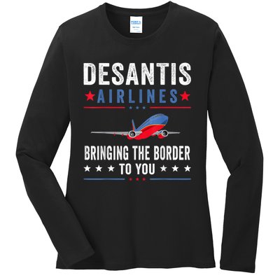 Funny Political Ron DeSantis Vintage DeSantis Airlines Ladies Long Sleeve Shirt