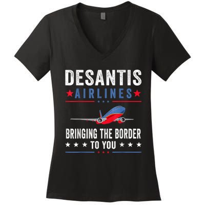 Funny Political Ron DeSantis Vintage DeSantis Airlines Women's V-Neck T-Shirt