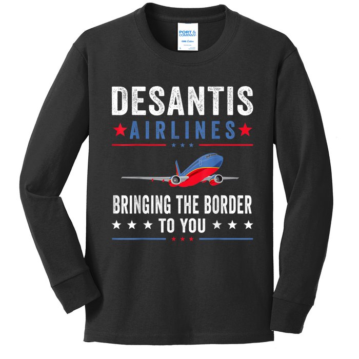 Funny Political Ron DeSantis Vintage DeSantis Airlines Kids Long Sleeve Shirt