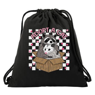 Funny Possum Racoon Adopt A Cat Team Trash Opossums Raccoons Drawstring Bag