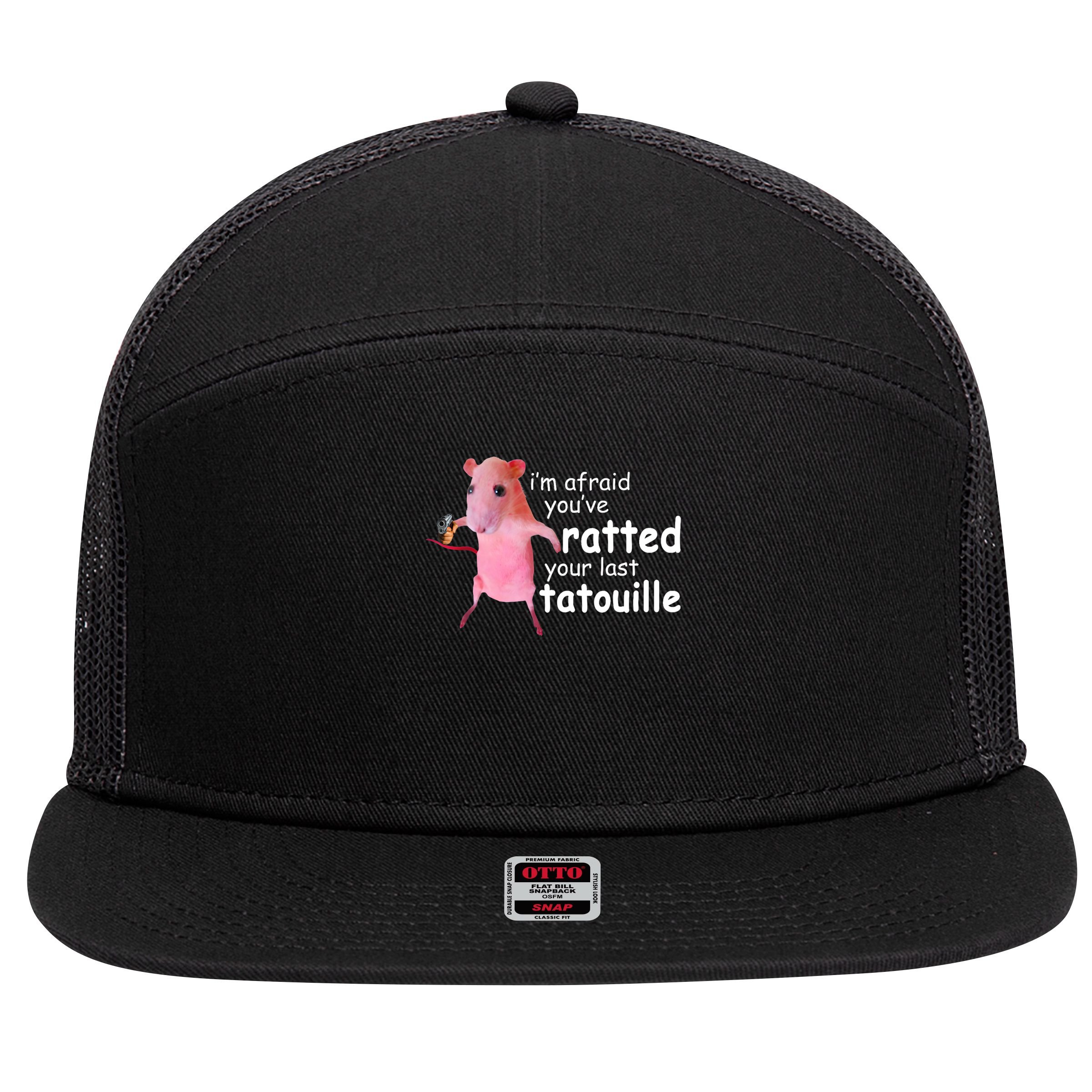 Funny Pink Rat, I'm Afraid You've Ratted Your Last Tatouille 7 Panel Mesh Trucker Snapback Hat