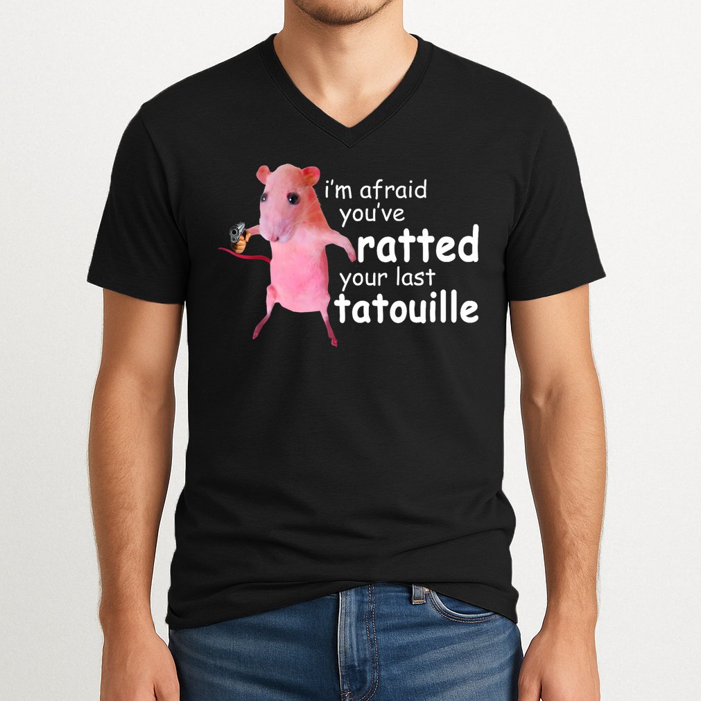 Funny Pink Rat, I'm Afraid You've Ratted Your Last Tatouille V-Neck T-Shirt