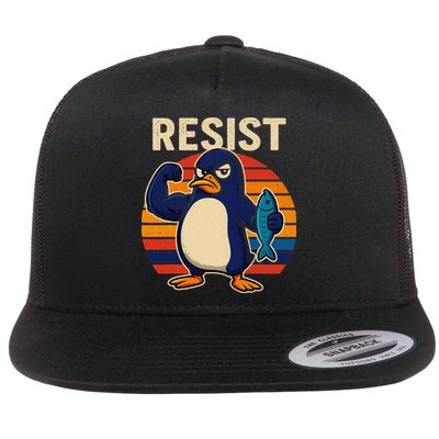 Funny Penguin Resist Penguins Protest Against Tariffs Flat Bill Trucker Hat