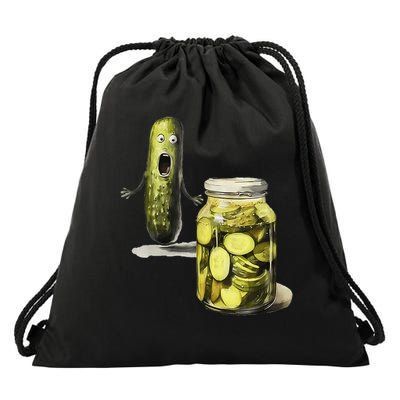 Funny Pickle Surprise A Cucumber And A Jar Of Sliced Pickles Drawstring Bag