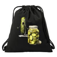 Funny Pickle Surprise A Cucumber And A Jar Of Sliced Pickles Drawstring Bag