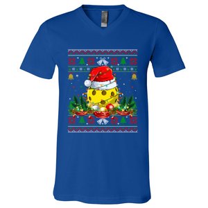 Funny Pickleball Santa Claus Hat Ugly Christmas Xmas Cool Gift V-Neck T-Shirt