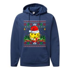 Funny Pickleball Santa Claus Hat Ugly Christmas Xmas Cool Gift Performance Fleece Hoodie