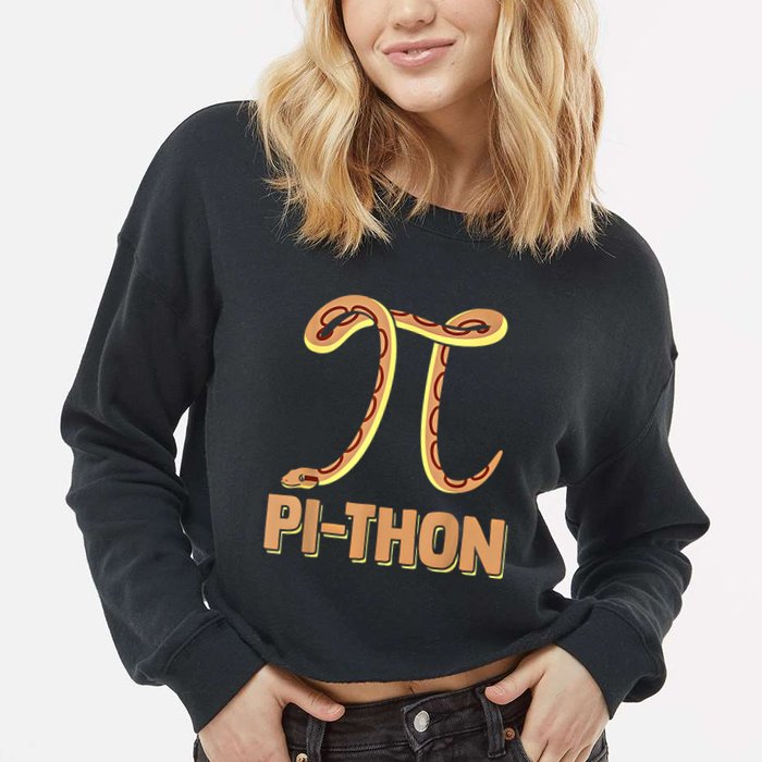 Funny Python Snake Math Pi Symbol Pi Day Meaningful Gift Cropped Pullover Crew