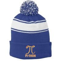 Funny Python Snake Math Pi Symbol Pi Day Meaningful Gift Stripe Pom Pom Beanie