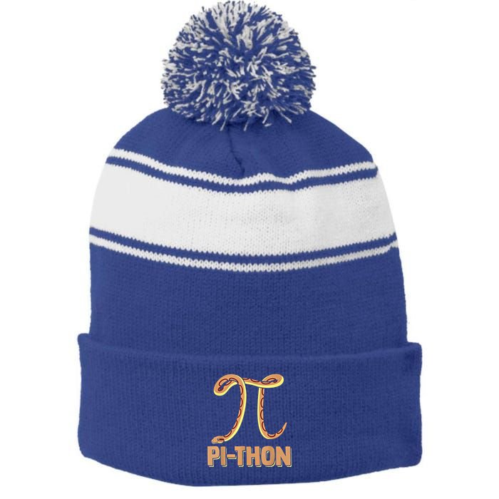 Funny Python Snake Math Pi Symbol Pi Day Meaningful Gift Stripe Pom Pom Beanie
